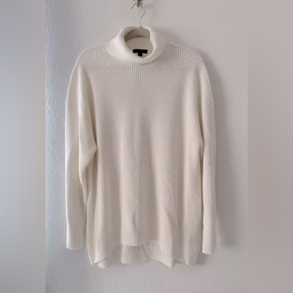 J Crew New Cotton-cashmere ribbed turtleneck sweater Cream Size L Relaxed - Picture 5 of 14